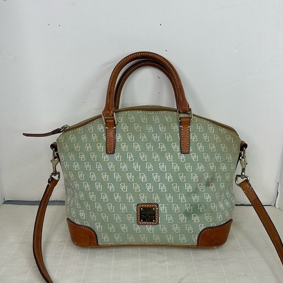 Dooney Bourke Handbag Charlie Satchel Canvas Crossbody Signature Logo Fabric - Picture 1 of 10